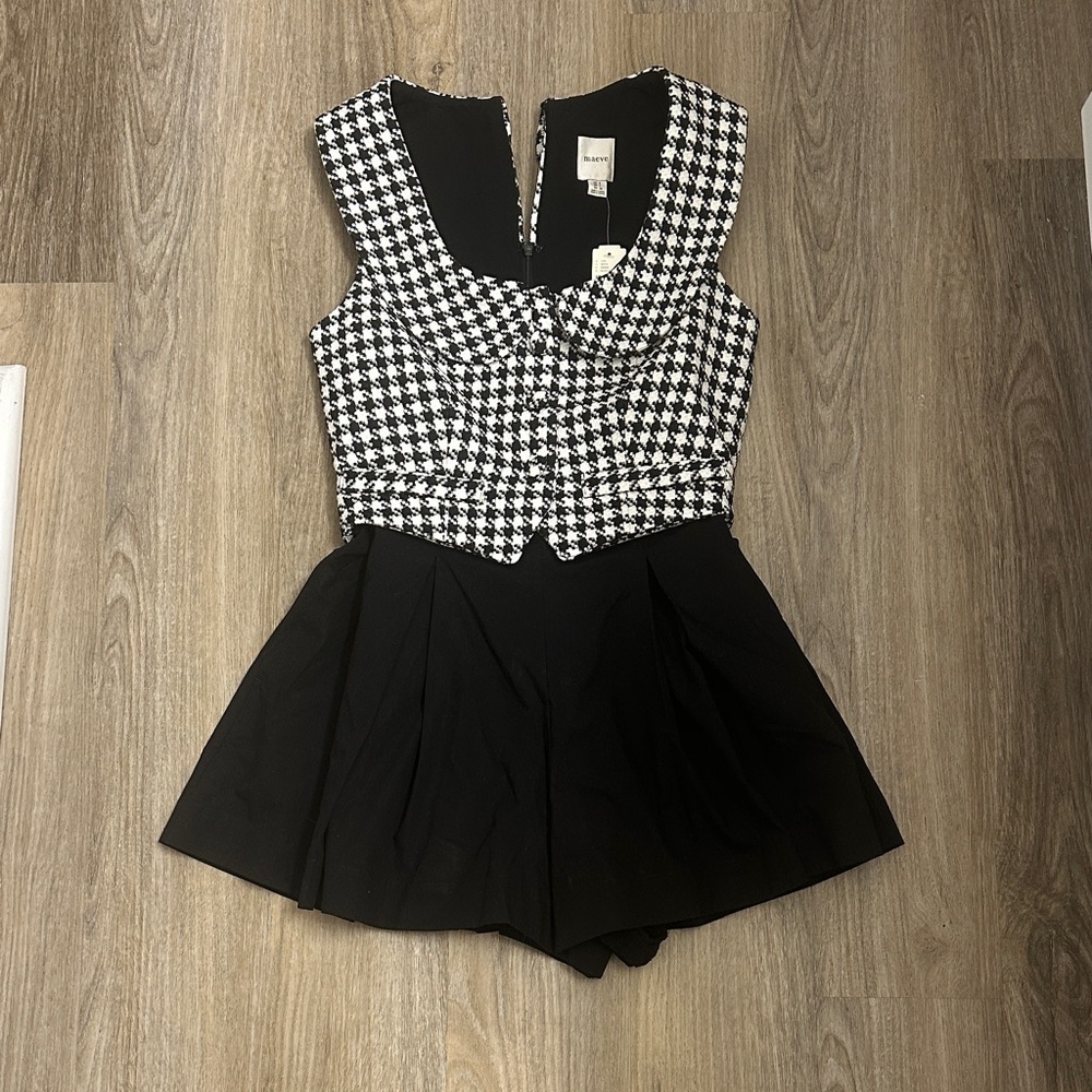 Anthropologie Houndstooth Mini Romper in Black and White